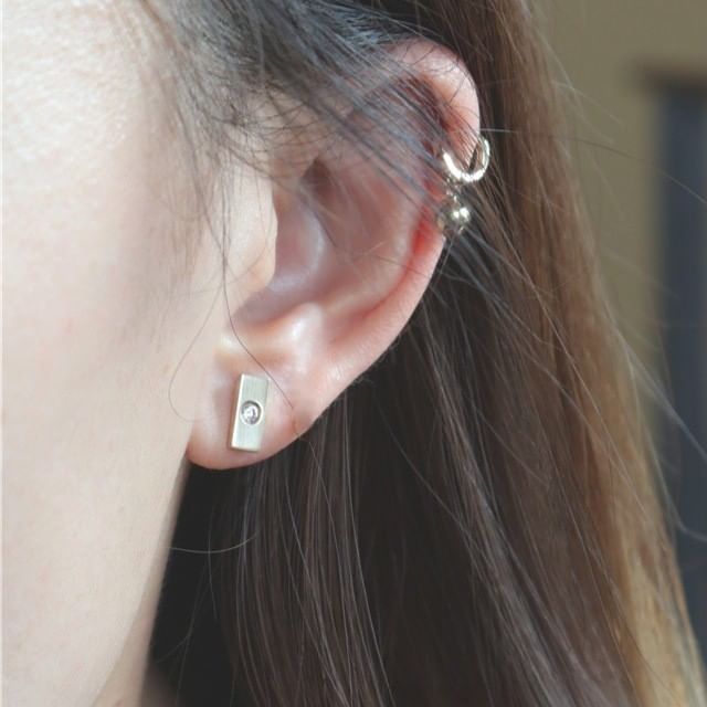 Phoenoa-925 Sterling Silver Bar Rhinestone Stud Earring