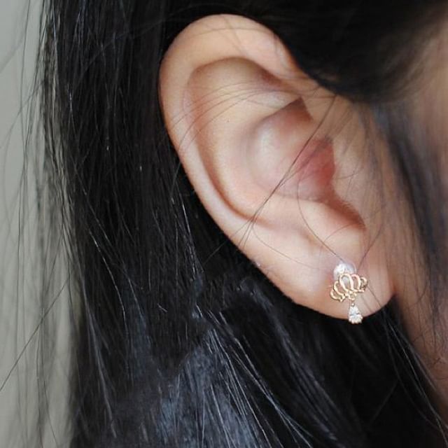 Phoenoa-925 Sterling Silver Crown Rhinestone Drop Earring
