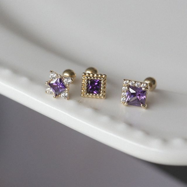 Phoenoa-925 Sterling Silver CZ Gemstone Square Stud Earring