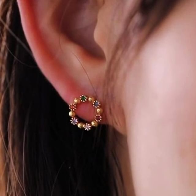 Phoenoa-925 Sterling Silver CZ Hoop Stud Earring
