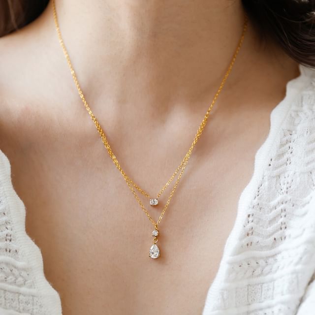 Phoenoa-925 Sterling Silver CZ Layered Necklace