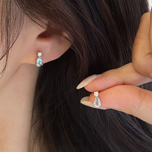 Phoenoa-925 Sterling Silver Droplet Rhinestone Stud Earring
