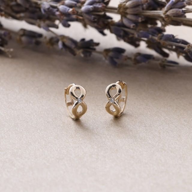 Phoenoa-925 Sterling Silver Infinity Sign Rhinestone Huggie Earring