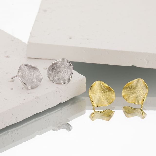 Phoenoa-925 Sterling Silver Irregular Disc Stud Earring