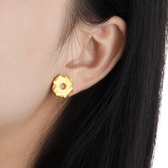 Phoenoa-925 Sterling Silver Irregular Disc Stud Earring