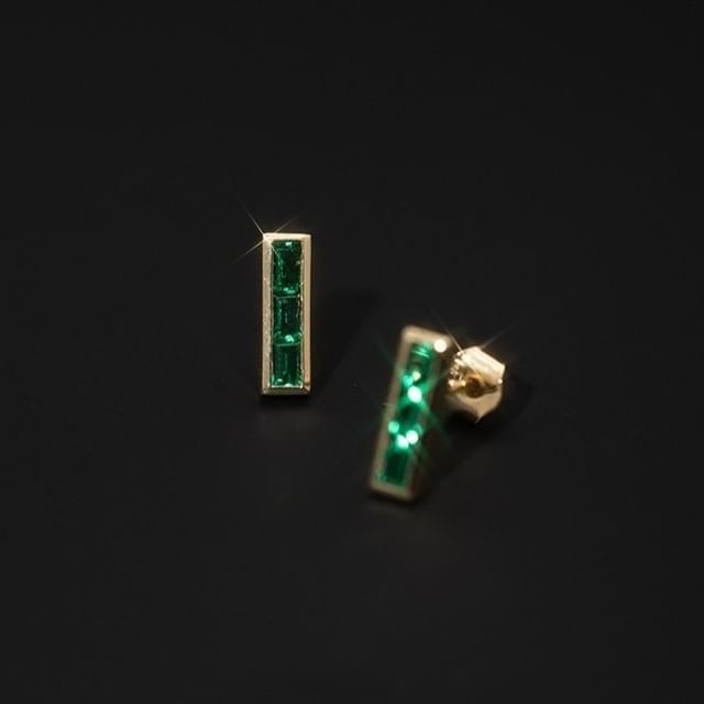 Phoenoa-925 Sterling Silver Rhinestone Barbell Earring
