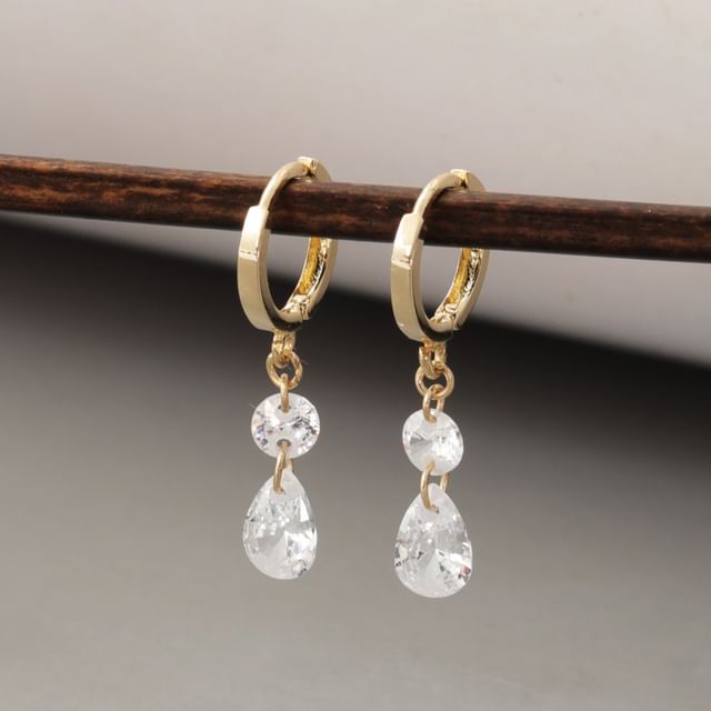 Phoenoa-925 Sterling Silver Rhinestone Drop Huggie Earring