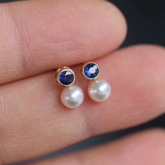 Phoenoa-925 Sterling Silver Rhinestone Faux Pearl Ear Stud