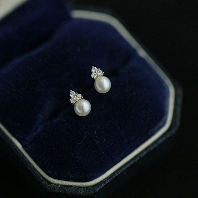 Phoenoa-925 Sterling Silver Rhinestone Faux Pearl Ear Stud