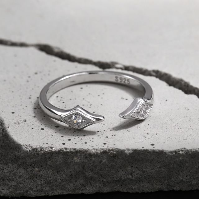 Phoenoa-925 Sterling Silver Rhinestone Geometric Open Ring