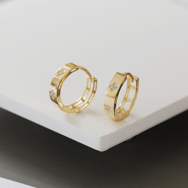 Phoenoa-925 Sterling Silver Rhinestone Hoop Earring