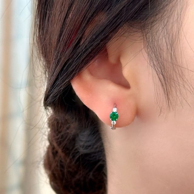 Phoenoa-925 Sterling Silver Rhinestone Hoop Earring