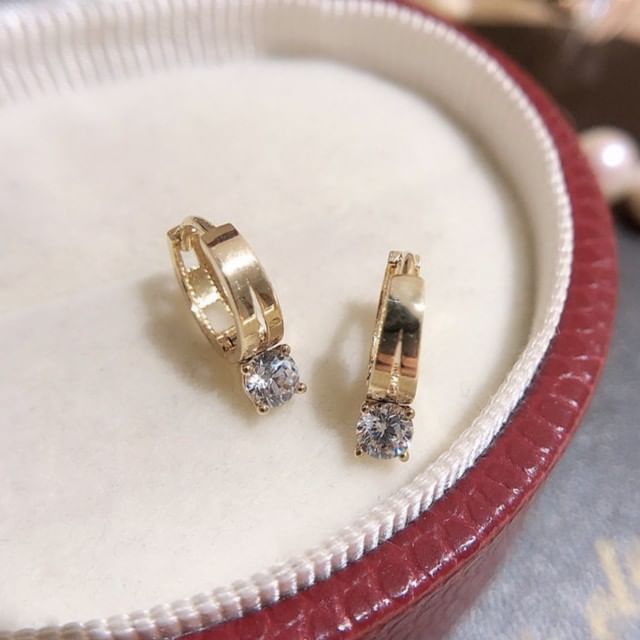 Phoenoa-925 Sterling Silver Rhinestone Huggie Earring