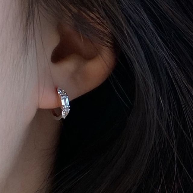 Phoenoa-925 Sterling Silver Rhinestone Huggie Earring