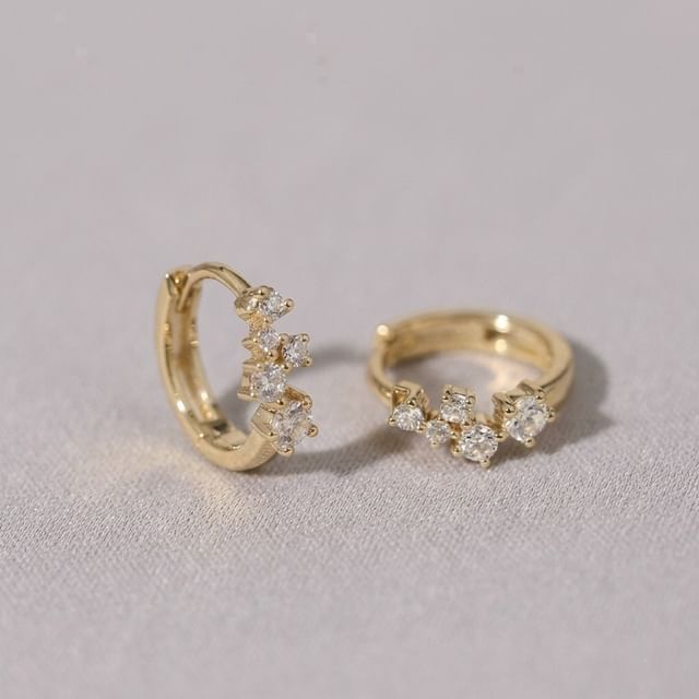 Phoenoa-925 Sterling Silver Rhinestone Huggie Earring