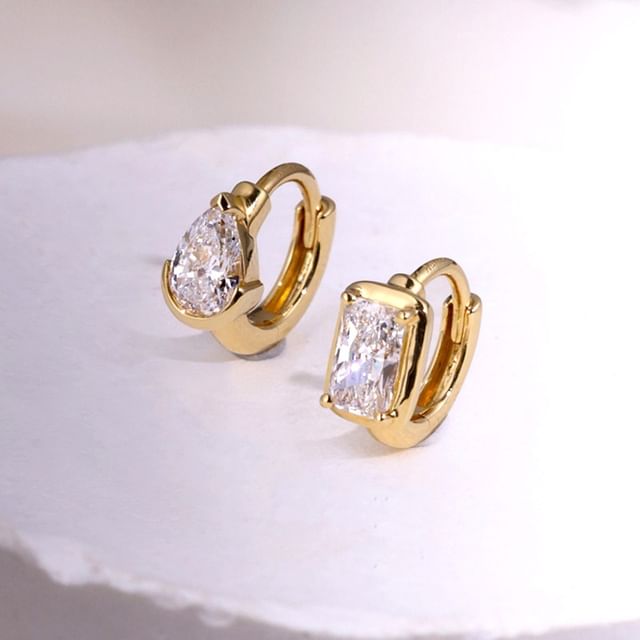 Phoenoa-925 Sterling Silver Rhinestone Huggie Earring