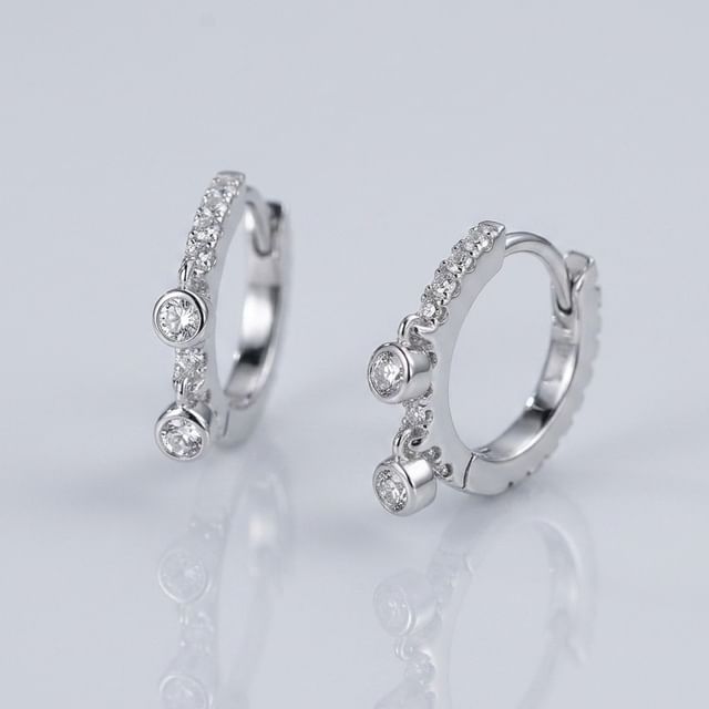 Phoenoa-925 Sterling Silver Rhinestone Huggie Earring