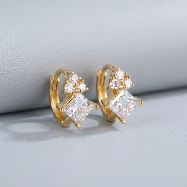 Phoenoa-925 Sterling Silver Rhinestone Huggie Earring