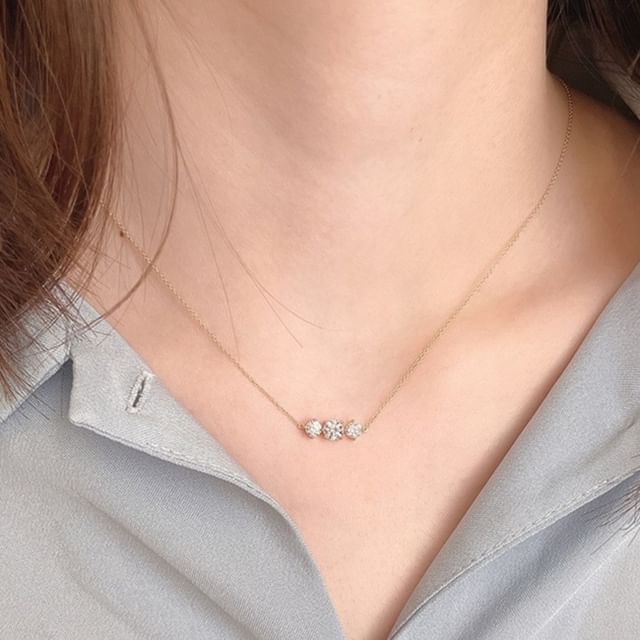 Phoenoa-925 Sterling Silver Rhinestone Pendant Choker