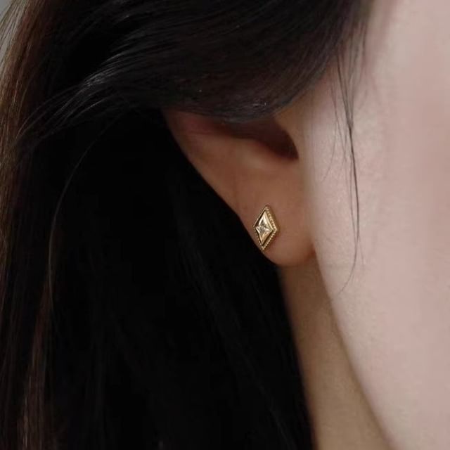 Phoenoa-925 Sterling Silver Rhombus Rhinestone Stud Earring