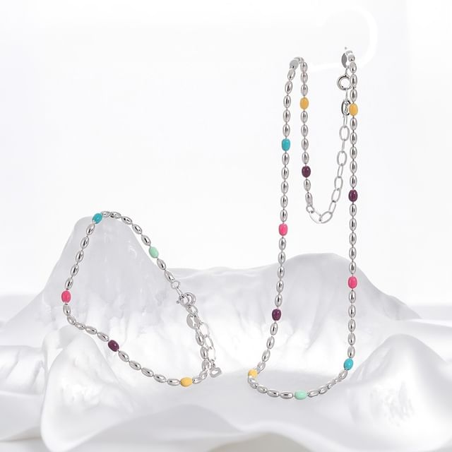 Phoenoa-Sterling Silver Beaded Bracelet Necklace