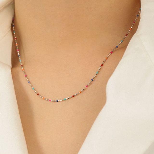 Phoenoa-Sterling Silver Beaded Necklace
