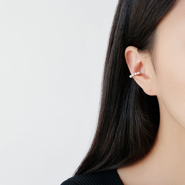 Phoenoa-Sterling Silver Faux Pearl Ear Cuff
