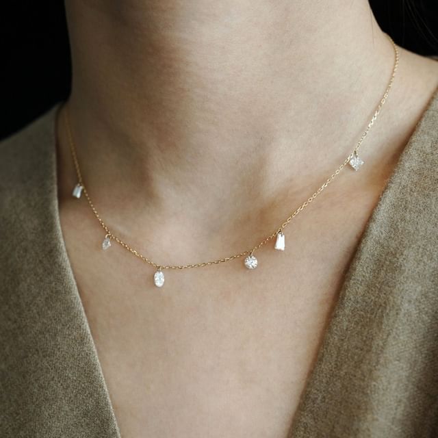 Phoenoa-Sterling Silver Geometric Rhinestone Necklace