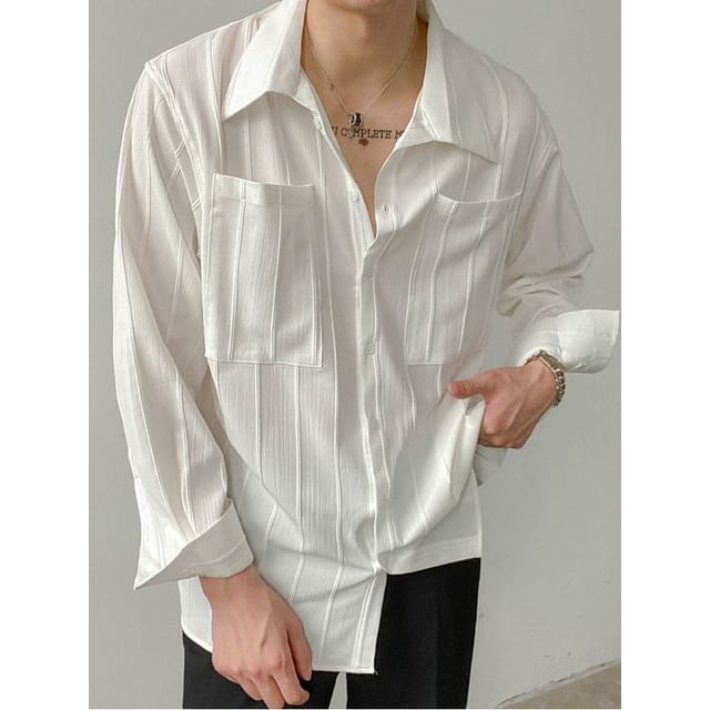 Phoneus-Collared Plain Textured Shirt Various Designs