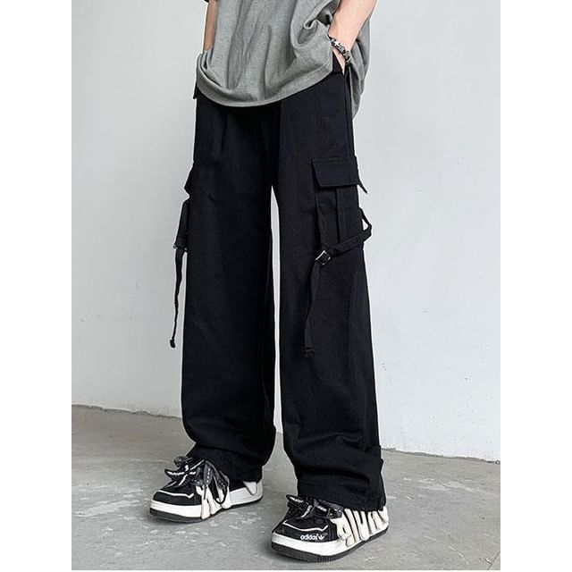 Phoneus-Drawstring Waist Plain Cropped Harem Cargo Pants