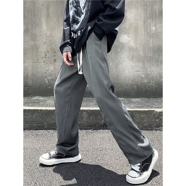 Phoneus-Drawstring Waist Plain Wide Leg Pants