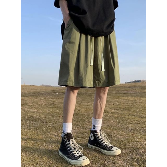 Phoneus-Drawstring Waist Plain Wide Leg Pants