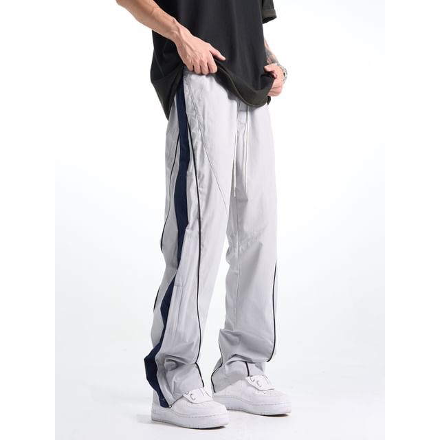 Phoneus-Drawstring Waist Striped Straight Leg Sweatpants