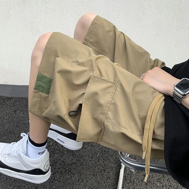 Phoneus-Drawstring Waist Two Tone Cargo Shorts