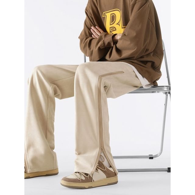 Phoneus-High Waist Plain Zip Wide Leg Pants