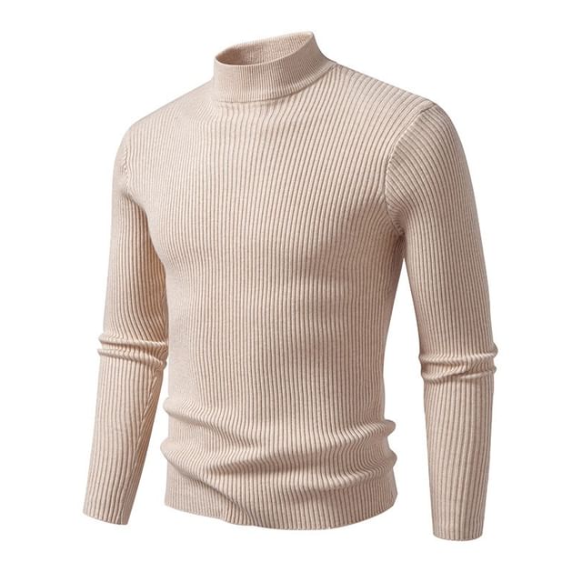 Phoneus-Long-Sleeve Mock Neck Plain Ribbed Knit Top