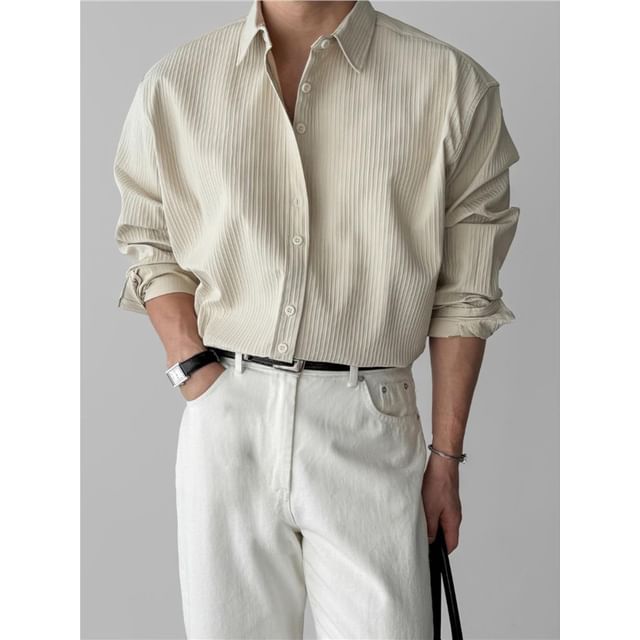 Phoneus-Long-Sleeve Plain Ribbed Shirt