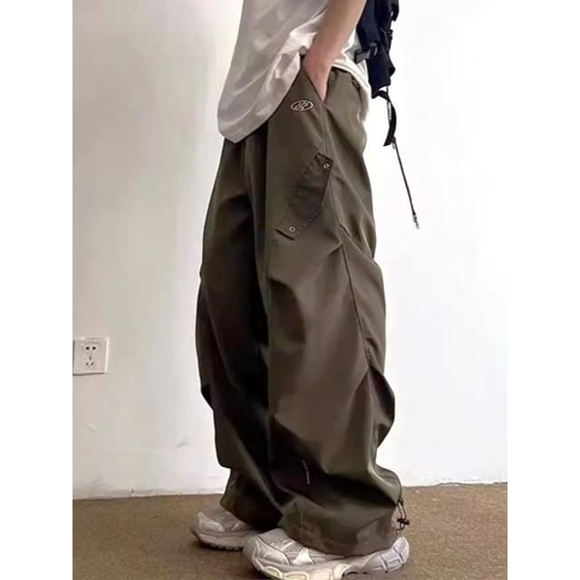 Phoneus-Mid Rise Plain Baggy Parachute Pants