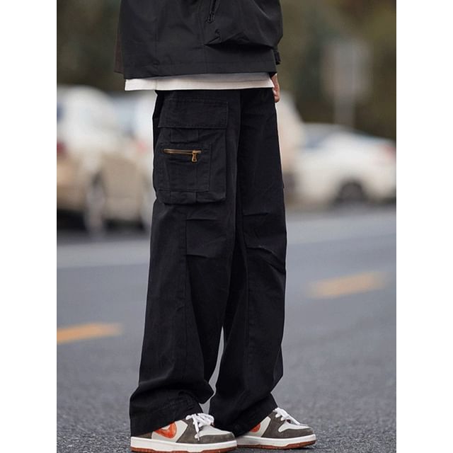 Phoneus-Mid Rise Plain Loose Fit Cargo Pants