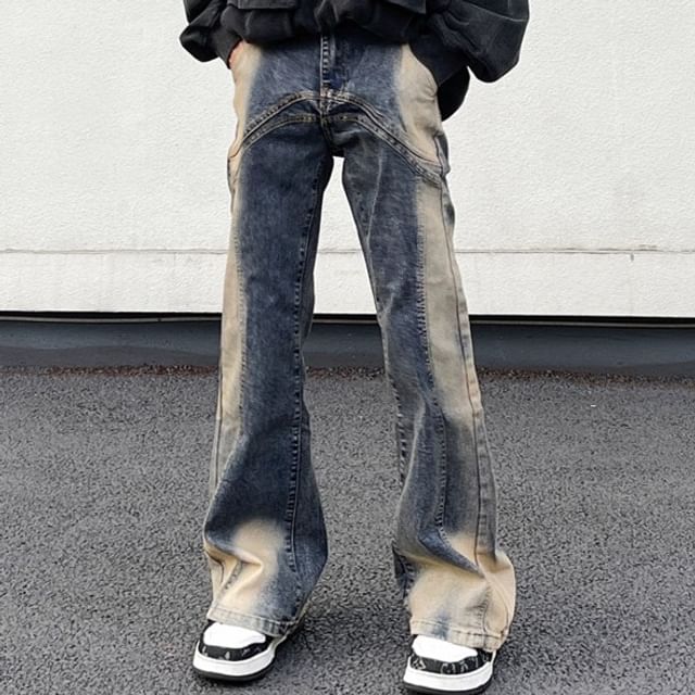 Phoneus-Mid Rise Tie Dye Flared Jeans