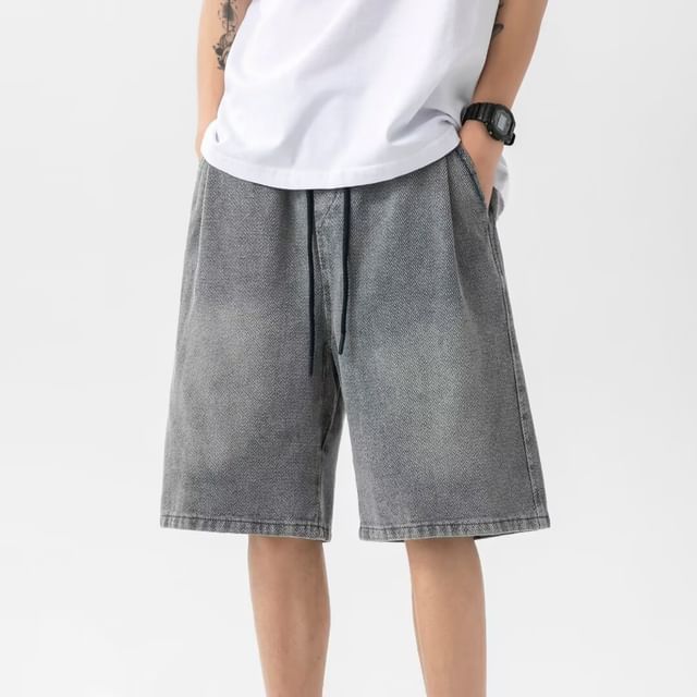 Phoneus-Mid Rise Washed Denim Shorts