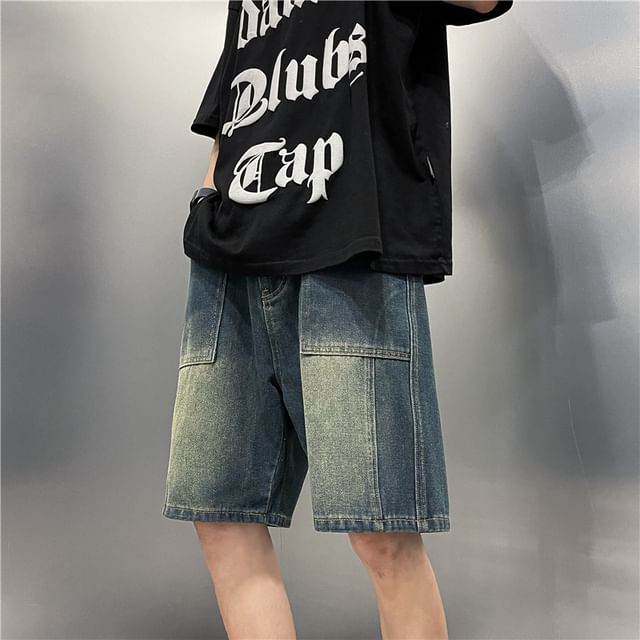 Phoneus-Mid Rise Washed Denim Shorts