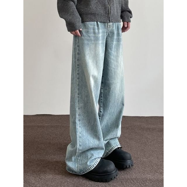 Phoneus-Mid Rise Washed Wide Leg Jeans