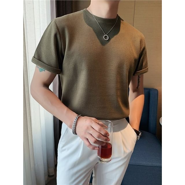 Phoneus-Short-Sleeve Crew Neck Plain T-Shirt