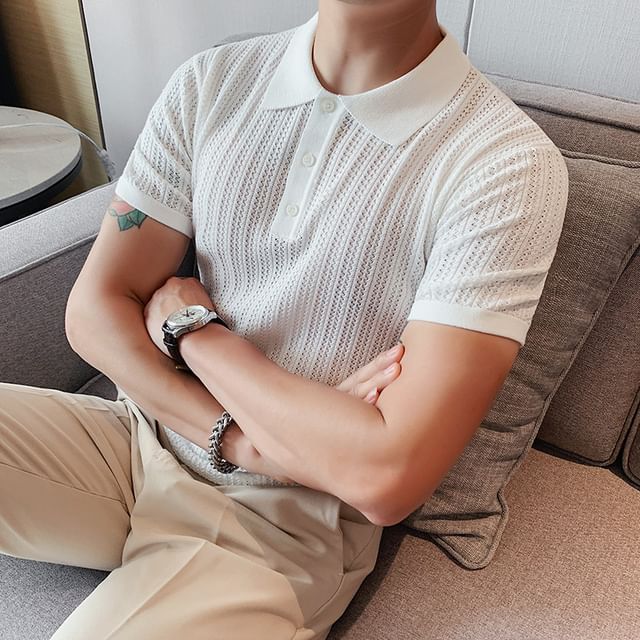 Phoneus-Short Sleeve Plain Knit Polo Top