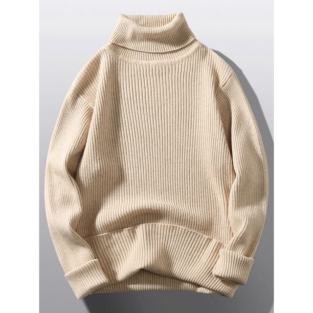Phoneus-Turtleneck Plain Ribbed Sweater