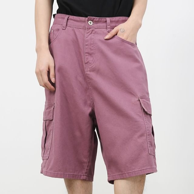 pinkdropper-Mid Rise Plain Cargo Shorts