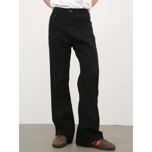 pinkdropper-Mid Rise Plain Flared Jeans
