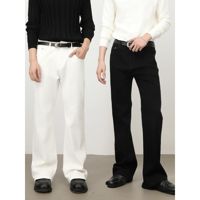 pinkdropper-Mid Rise Plain Flared Jeans
