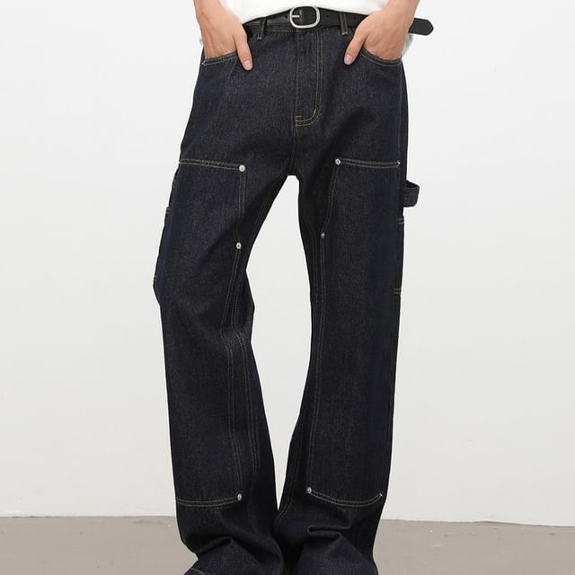 pinkdropper-Mid Rise Plain Straight Leg Jeans